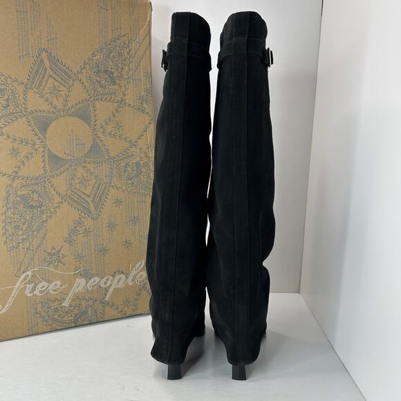 New Free People Felicity Foldover Suede Pull On Boot Black Women's 9.5 NWB - Picture 4 of 11